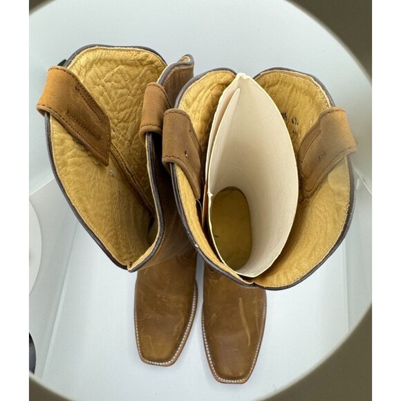 McAllen Women's Leather Western Cowboy Boots Tan Square Toe - Picture 5 of 14